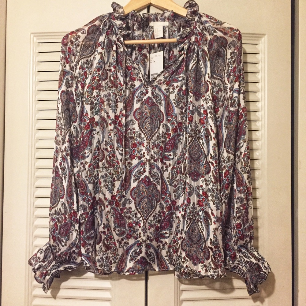 NWT H&M Sheer Blouse with Flowers and Paisley Pattern